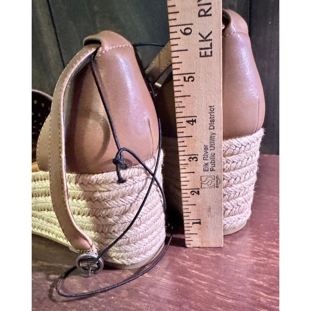 Boho Taupe Woven Espadrille Platform Wedge Cottagecore Sandals‎ 9.5 M NEW